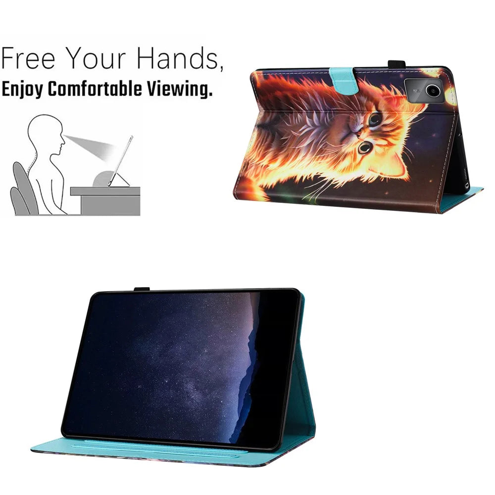 For Lenovo Tab M11 / Xiaoxin Pad 11 2024 PU Leather Case Pattern Tablet Stand Cover with Card Slots - Cat - 6