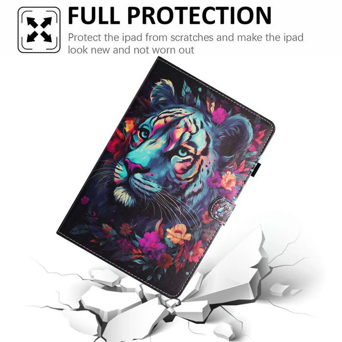 For Amazon Kindle Paperwhite 5 (2021) Case Pattern Printing PU Leather Stand Cover with Card Slots - Tiger - 5