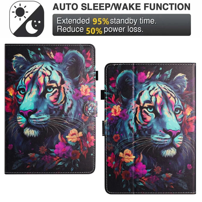 For Amazon Kindle Paperwhite 5 (2021) Case Pattern Printing PU Leather Stand Cover with Card Slots - Tiger - 7