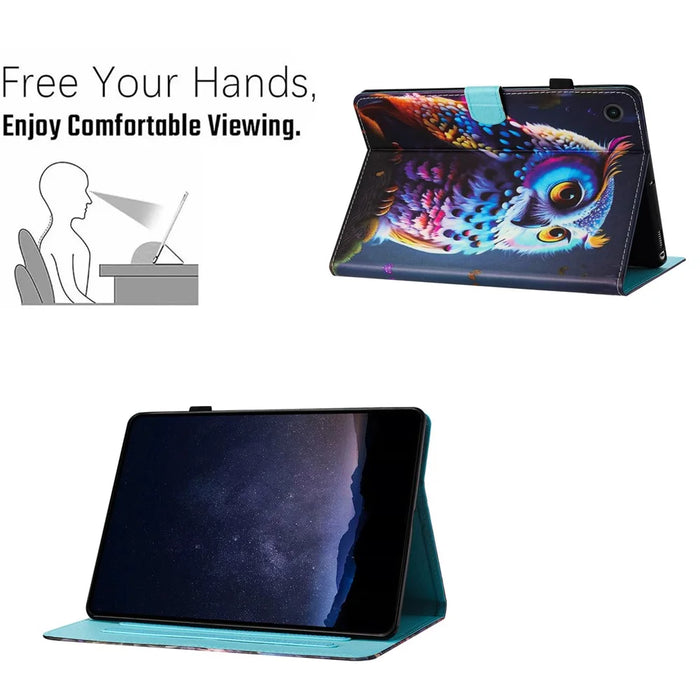 For Lenovo Tab M10 Plus Case Pattern Printing PU Leather Drop-Proof Tablet Stand Cover - Owl - 6