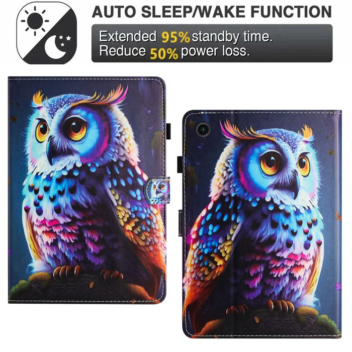 For Lenovo Tab M10 Plus Case Pattern Printing PU Leather Drop-Proof Tablet Stand Cover - Owl - 7