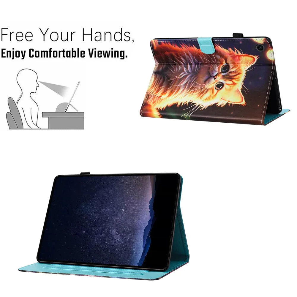For Samsung Galaxy Tab A11 / A9   Tablet Stand Cover PU Leather Shell Pattern Case with Card Slots - Cat - 6