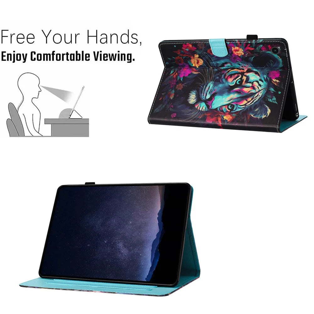 For Samsung Galaxy Tab A11+ / A9+ PU Leather Case Anti-Scratch Tablet Cover with Card Slots - Tiger - 6