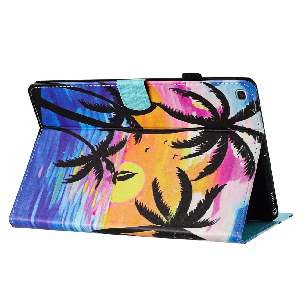 For Samsung Galaxy Tab A7 Lite 8.7-Inch T220 Anti-Drop PU Leather Case Tablet Cover with Card Slots - Coconut Tree - 4