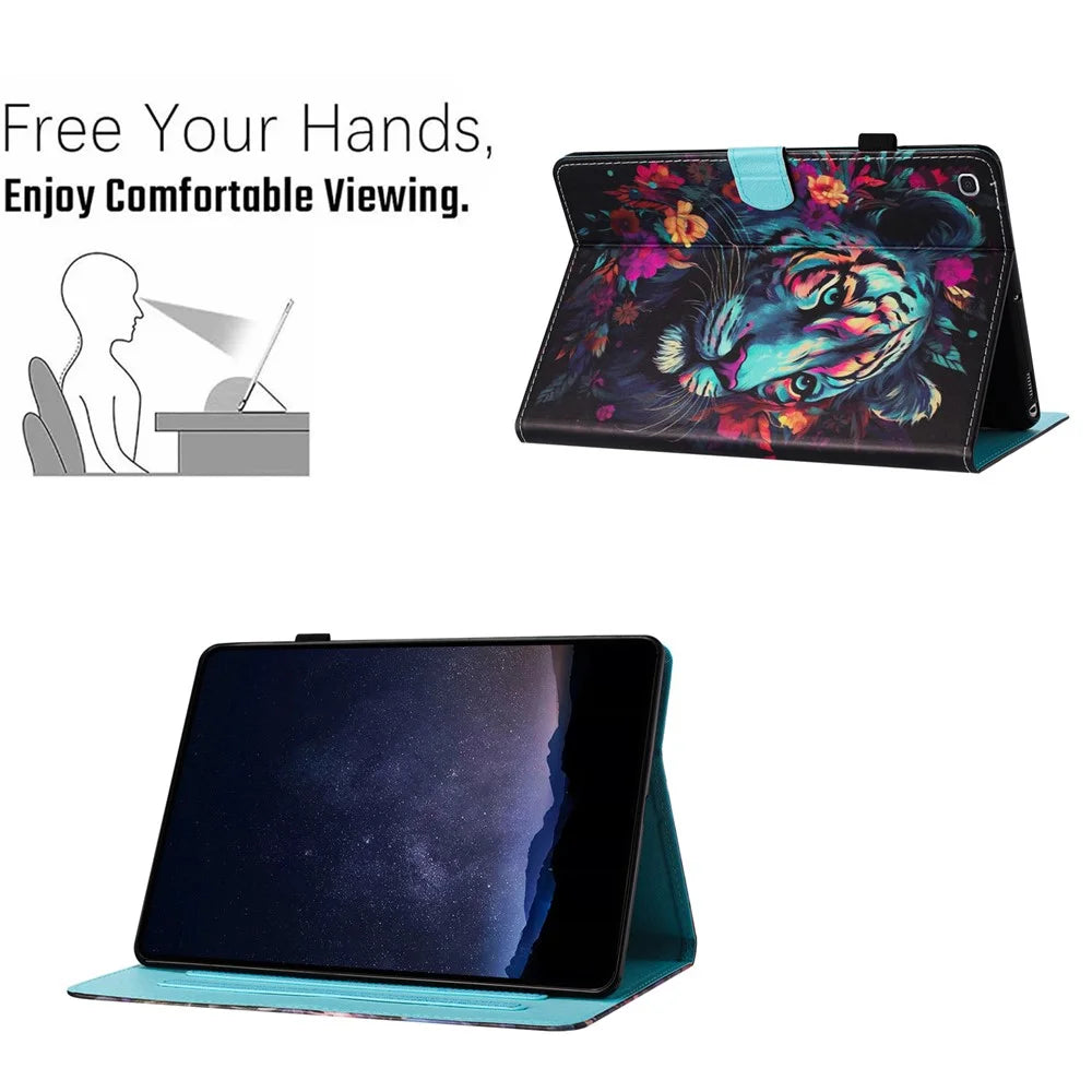 Pattern Tablet Case for Samsung Galaxy Tab A 10.1 (2019) T510   Stand Cover PU Leather Shell - Tiger - 6