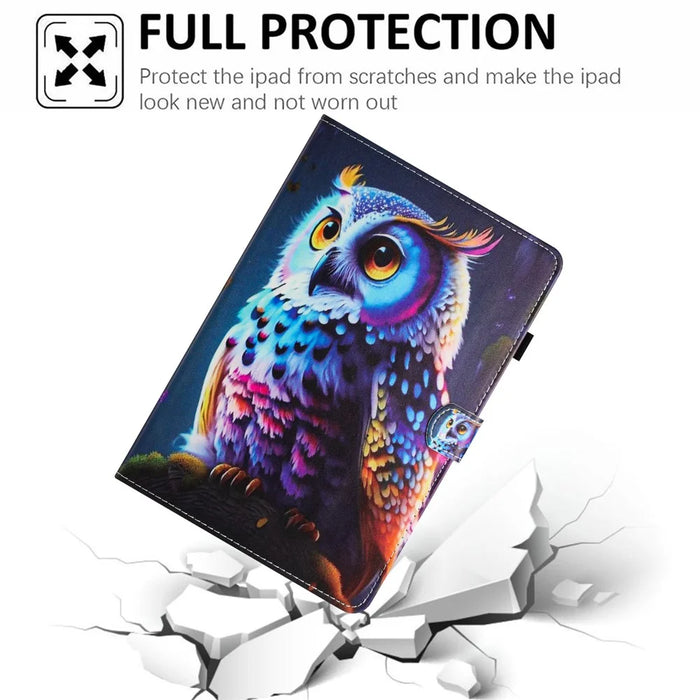 For Samsung Galaxy Tab A 10.1 (2016) T580 Folio Flip Leather Case Tablet Cover with Card Slots - Owl - 5