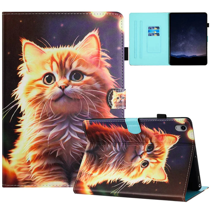 For iPad (2025) / 10.9 (2022) Case Pattern Printing Full Protection PU Leather Stand Tablet Cover - Cat - 1