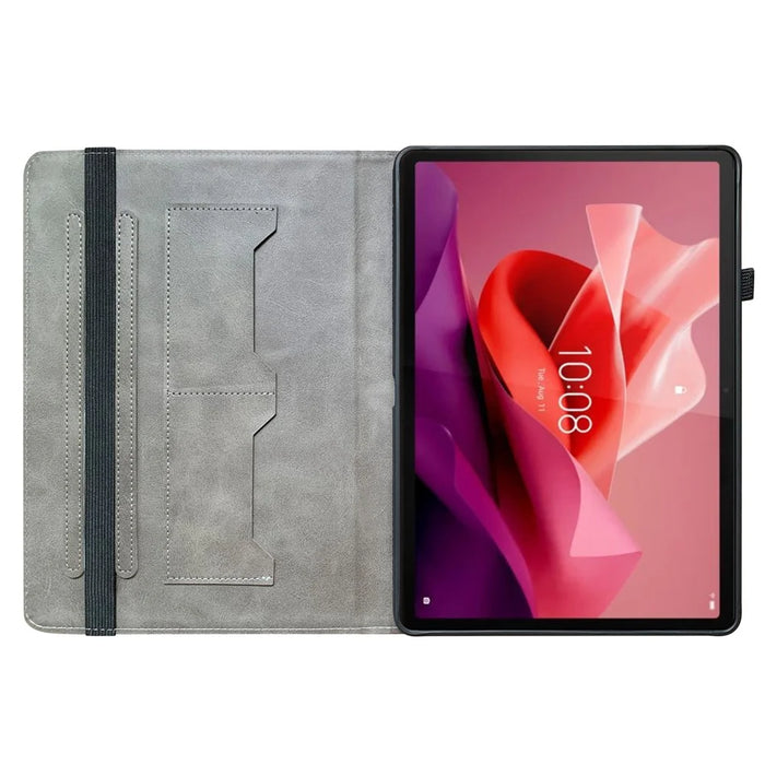For Lenovo Tab P12 Case Pattern Printing Card Slots Tablet Shell with Foldable Stand - Purple Peony - 2