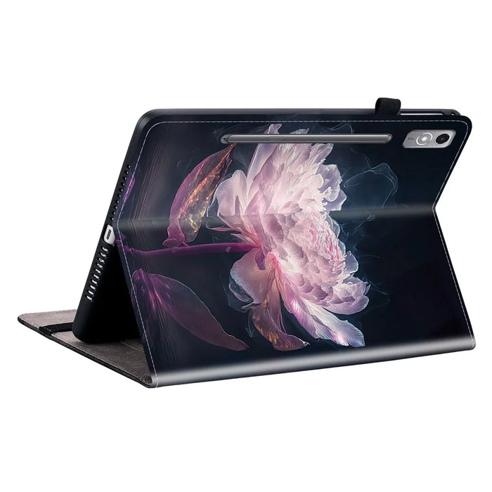 For Lenovo Tab P12 Case Pattern Printing Card Slots Tablet Shell with Foldable Stand - Purple Peony - 3