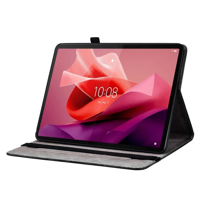 For Lenovo Tab P12 Case Pattern Printing Card Slots Tablet Shell with Foldable Stand - Purple Peony - 4