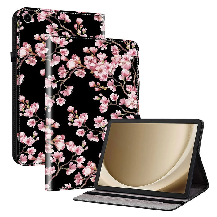 Stand Case for Samsung Galaxy Tab A9+ Pattern Print PU Leather Tablet Cover - Plum Blossom - 1