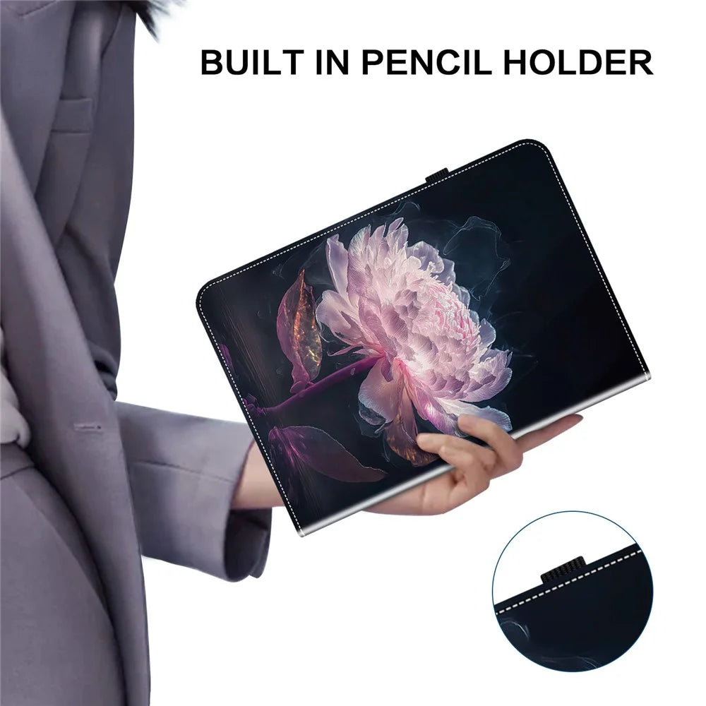 For Amazon Kindle Paperwhite 5 (2021) Case Pattern PU Leather Stand Card Slots Protective Cover - Purple Peony - 7