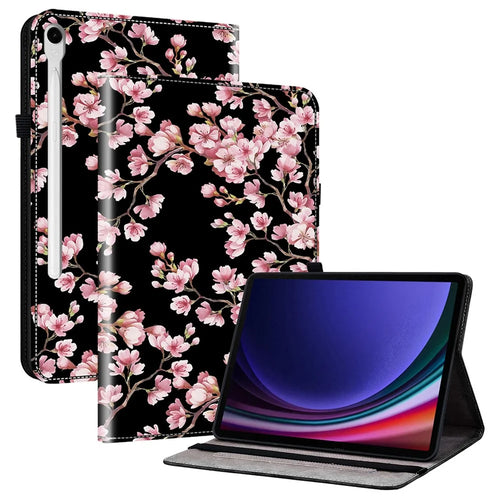 For Samsung Galaxy Tab S9 Tablet Case Anti-Drop Leather Flip Stand Pattern Printing Shell - Plum Blossom - 1