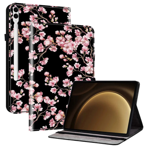 For Samsung Galaxy Tab S10+ / S9+ / Tab S9 FE+ Case Flip Pattern Printing Card Holder Tablet Shell - Plum Blossom - 1