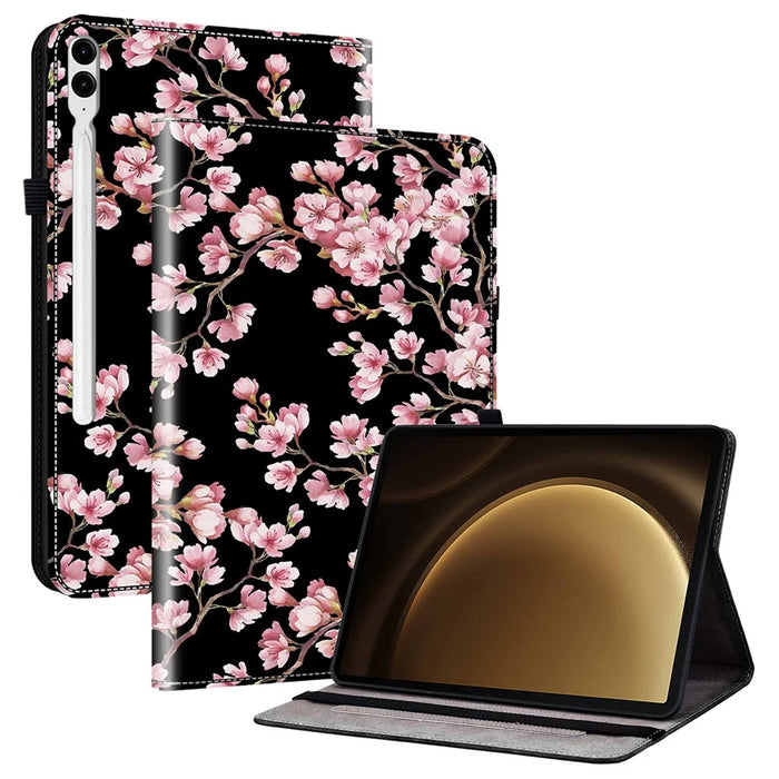 For Samsung Galaxy Tab S10+ / S9+ / Tab S9 FE+ Case Flip Pattern Printing Card Holder Tablet Shell - Plum Blossom - 1