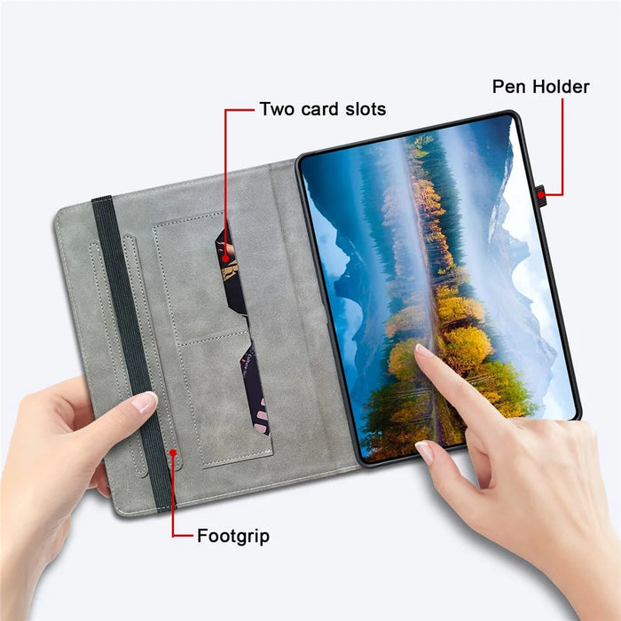 For Samsung Galaxy Tab S10+ / S9+ / Tab S9 FE+ Case Flip Pattern Printing Card Holder Tablet Shell - Plum Blossom - 6