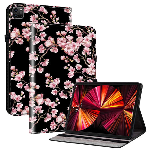 For iPad Pro 12.9 (2020) (2021) (2022)   Tablet Case Pattern Card Holder Protection Cover - Plum Blossom - 1