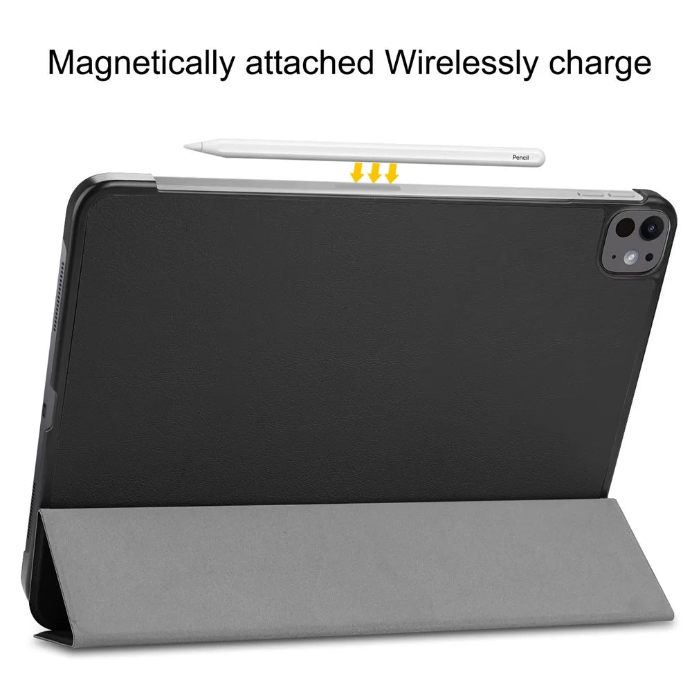 For iPad Pro 13 (2025) / 13 (2024) Case Auto Wake / Sleep Tri-Fold Stand Leather Tablet Cover - Black - 6