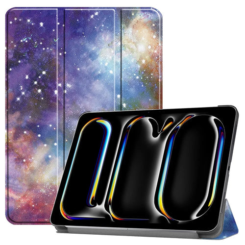 For iPad Pro 13 (2025) / 13 (2024) Case Trifold Stand Pattern Leather Tablet Cover Smart Wake Sleep - Galaxy - 1