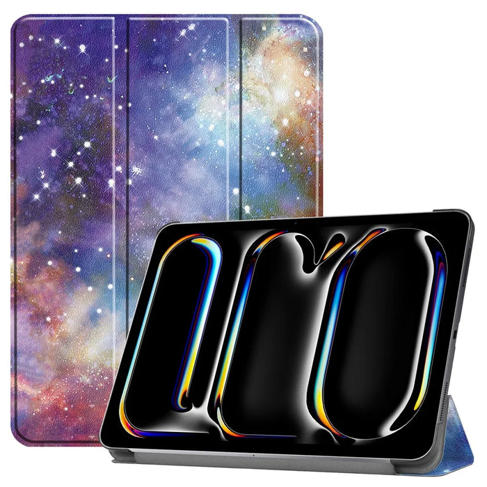 For iPad Pro 13 (2025) / 13 (2024) Case Trifold Stand Pattern Leather Tablet Cover Smart Wake Sleep - Galaxy - 1