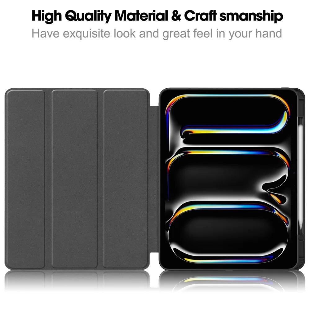 For iPad Pro 13 (2025) / 13 (2024) Stand Case Shock-Absorbent Leather Tablet Cover with Pen Slot - Black - 2