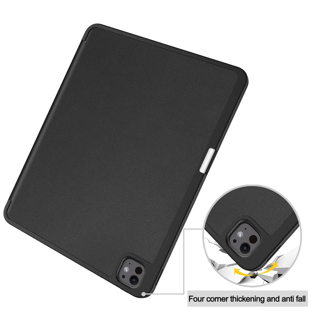 For iPad Pro 13 (2025) / 13 (2024) Stand Case Shock-Absorbent Leather Tablet Cover with Pen Slot - Black - 6