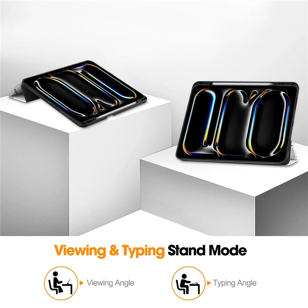 For iPad Pro 13 (2025) / 13 (2024) Tablet Case Pattern Printing Tri-Fold Stand Leather+TPU Cover with Pen Holder - Vintage Tower - 3