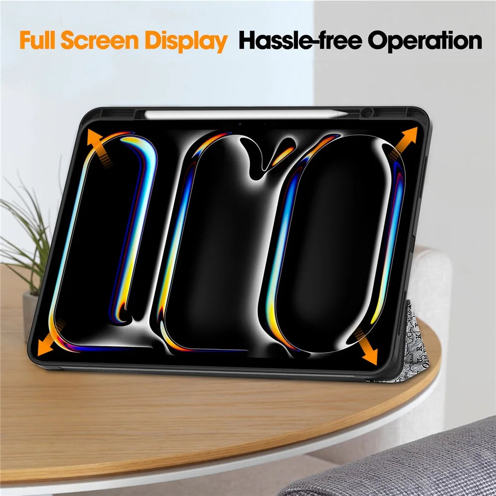 For iPad Pro 13 (2025) / 13 (2024) Tablet Case Pattern Printing Tri-Fold Stand Leather+TPU Cover with Pen Holder - Vintage Tower - 4