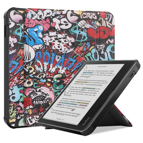For Kobo Libra Colour Case Pattern Print Leather ebook Reader Cover - Graffiti - 1