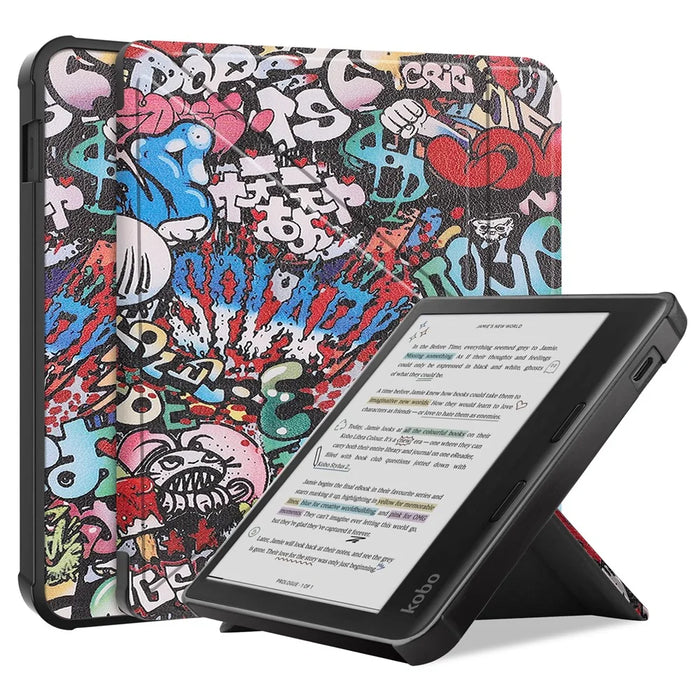 For Kobo Libra Colour Case Pattern Print Leather ebook Reader Cover - Graffiti - 1