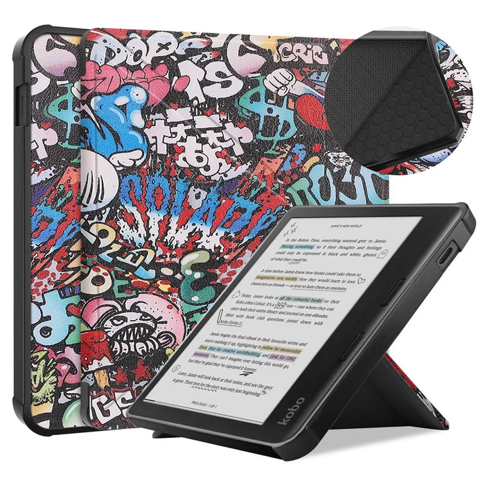 For Kobo Libra Colour Case Pattern Print Leather ebook Reader Cover - Graffiti - 2
