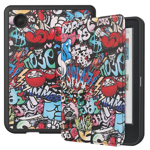 For Kobo Clara Colour / Clara BW Case Pattern Printing PU Leather Folio E-Reader Cover with Auto Sleep / Wake Function - Graffiti - 1