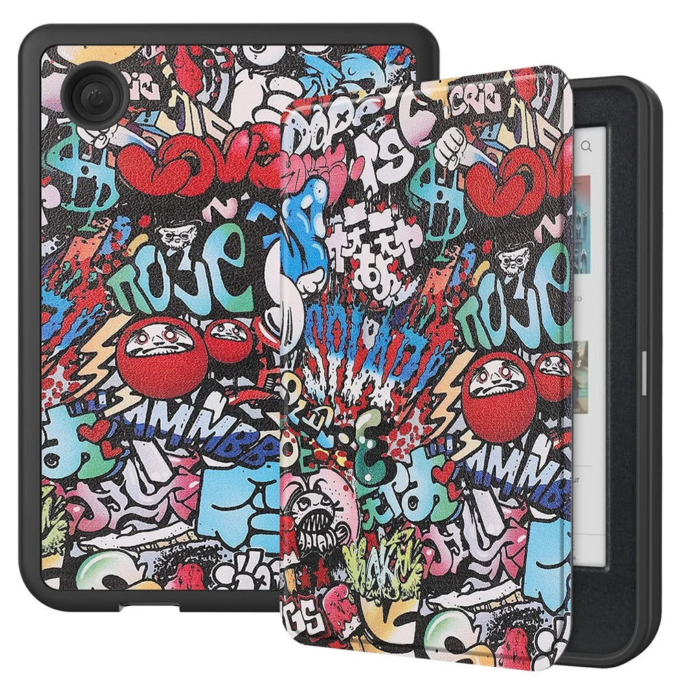 For Kobo Clara Colour / Clara BW Case Pattern Printing PU Leather Folio E-Reader Cover with Auto Sleep / Wake Function - Graffiti - 1
