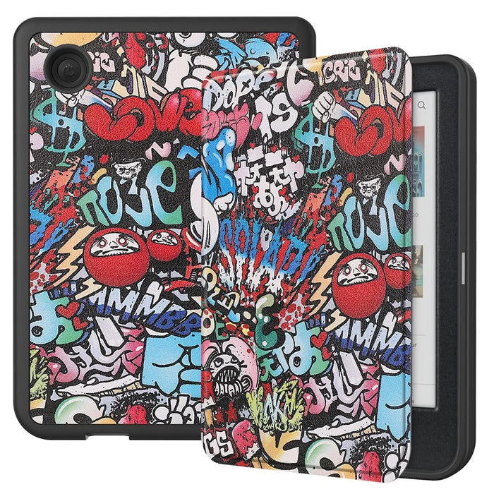 For Kobo Clara Colour / Clara BW Case Pattern Printing PU Leather Folio E-Reader Cover with Auto Sleep / Wake Function - Graffiti - 1
