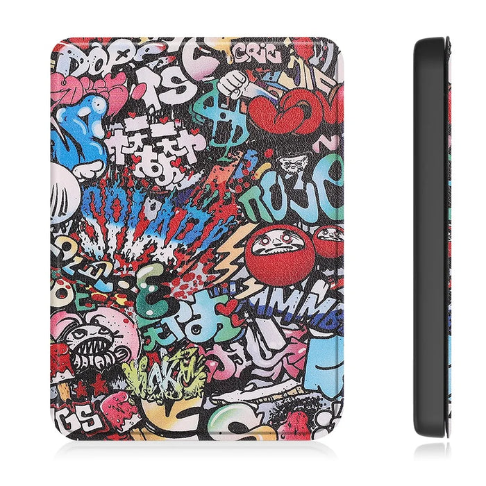 For Kobo Clara Colour / Clara BW Case Pattern Printing PU Leather Folio E-Reader Cover with Auto Sleep / Wake Function - Graffiti - 3