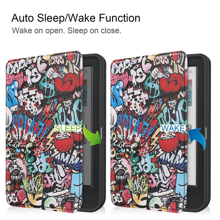 For Kobo Clara Colour / Clara BW Case Pattern Printing PU Leather Folio E-Reader Cover with Auto Sleep / Wake Function - Graffiti - 4