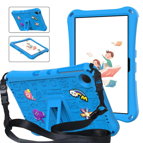 For Samsung Galaxy Tab A11+ / A9+ / Xiaomi Redmi Pad SE Case EVA Tablet Kickstand Cover with Shoulder Strap - Sky Blue - 1
