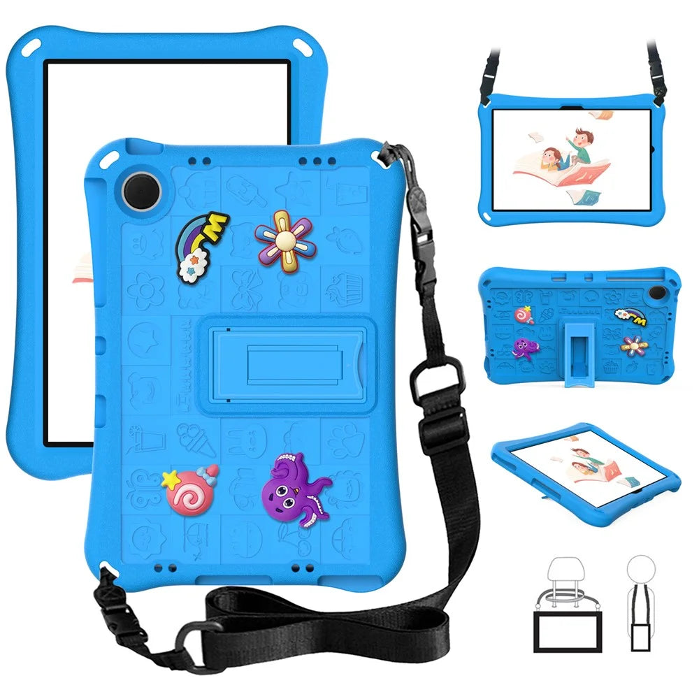 For Samsung Galaxy Tab A11+ / A9+ / Xiaomi Redmi Pad SE Case EVA Tablet Kickstand Cover with Shoulder Strap - Sky Blue - 3