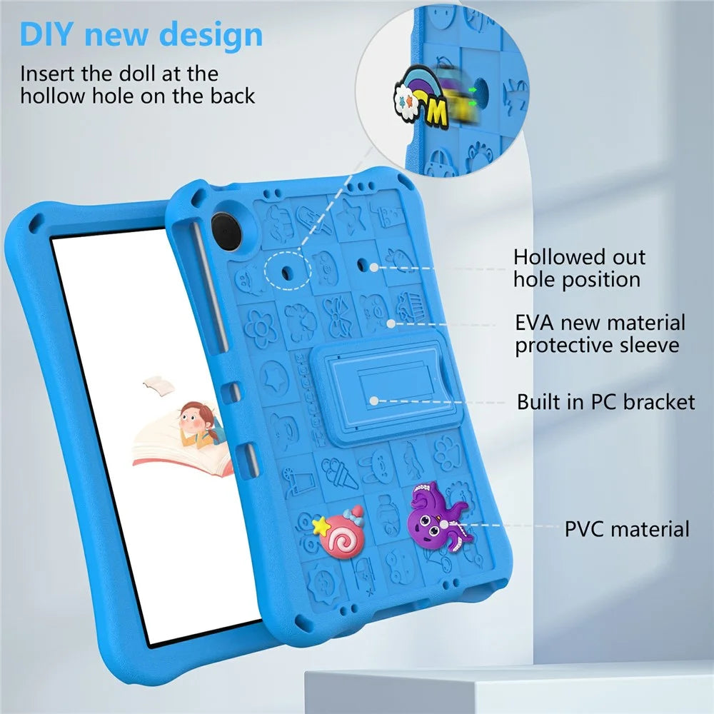 For Samsung Galaxy Tab A11+ / A9+ / Xiaomi Redmi Pad SE Case EVA Tablet Kickstand Cover with Shoulder Strap - Sky Blue - 5