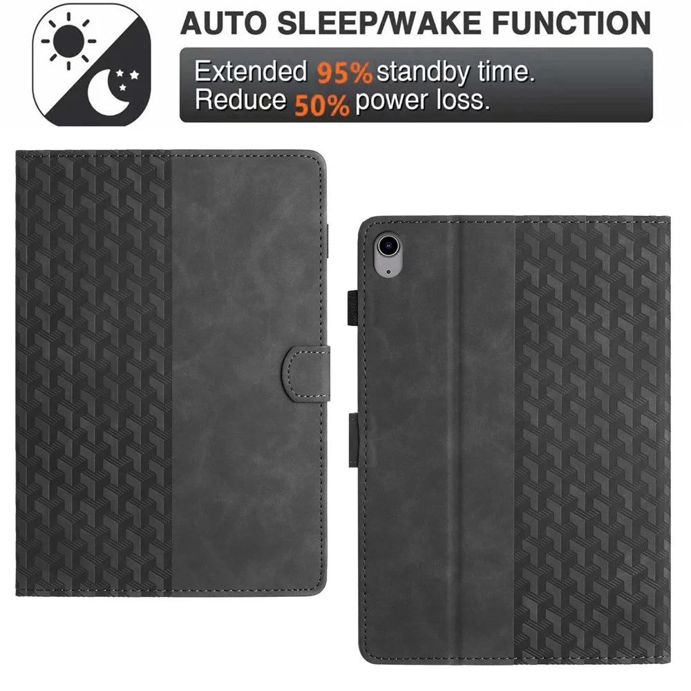 For iPad (2025) / 10.9 (2022) Cover Imprinted Shockproof PU Leather Tablet Case with Card Slots - Black - 7