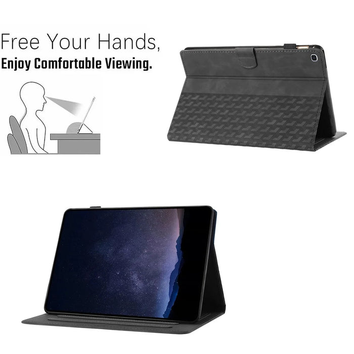For Samsung Galaxy Tab A 10.1 (2019) T510 Cover Imprinted Full Protection Leather Card Holder Tablet Case - Black - 6
