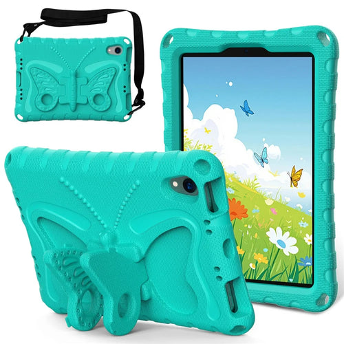 For iPad mini (2024) / mini (2021) Case with Shoulder Strap Butterfly Kickstand Tablet EVA Cover - Mint Green - 1