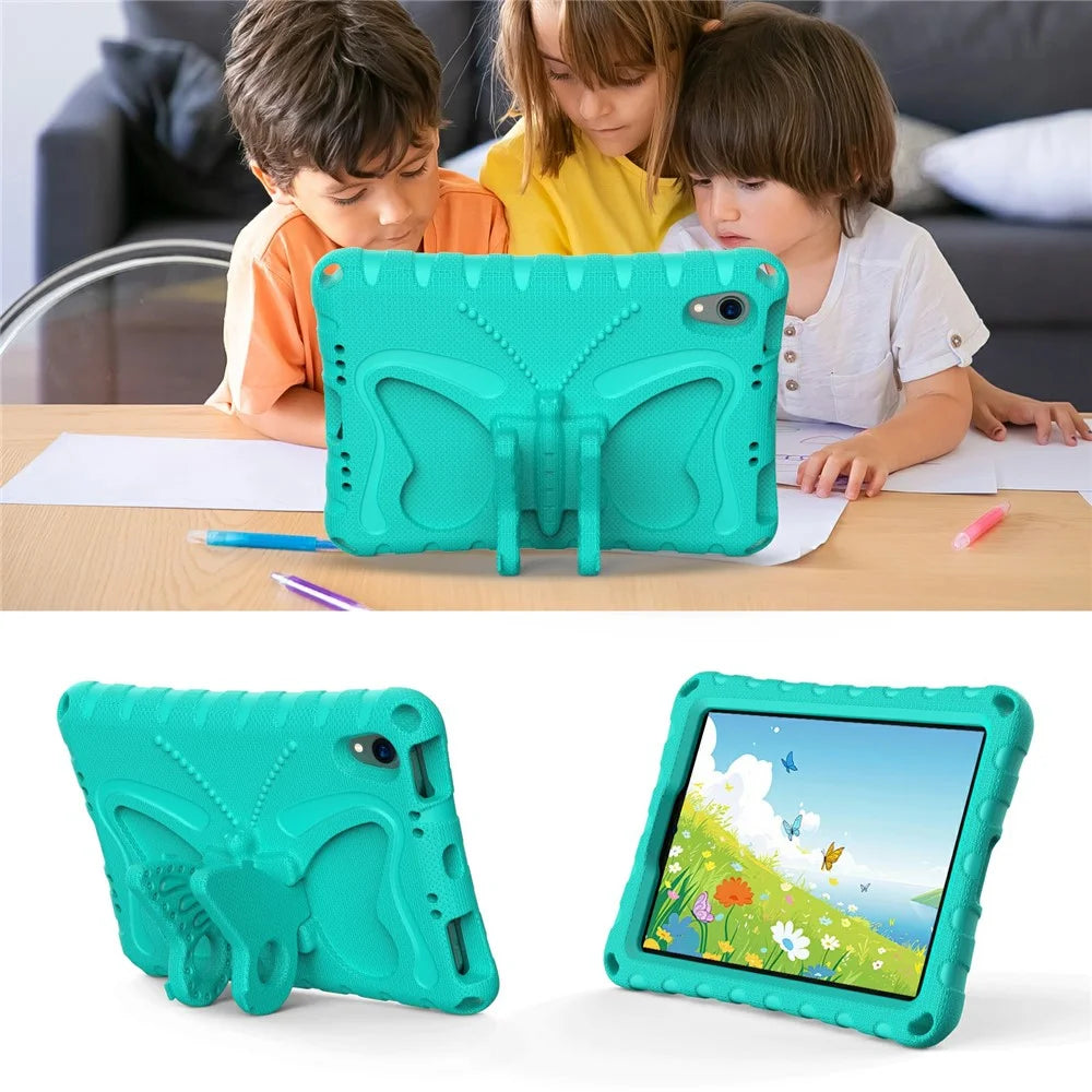 For iPad mini (2024) / mini (2021) Case with Shoulder Strap Butterfly Kickstand Tablet EVA Cover - Mint Green - 3