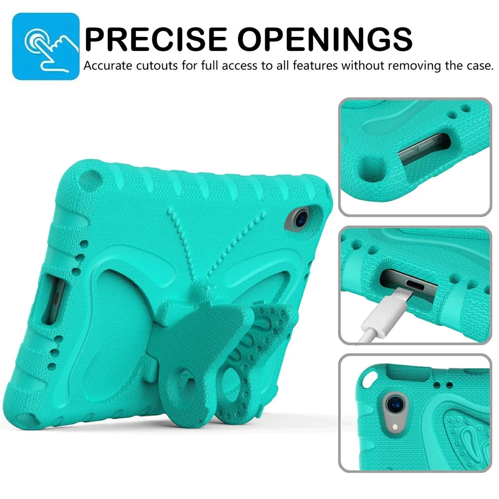 For iPad mini (2024) / mini (2021) Case with Shoulder Strap Butterfly Kickstand Tablet EVA Cover - Mint Green - 4