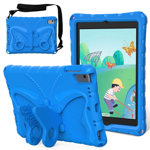 For iPad Air (2013) / Air 2 / iPad 9.7-inch (2017) / (2018) EVA Case Butterfly Kickstand Tablet Cover with Shoulder Strap - Blue - 1