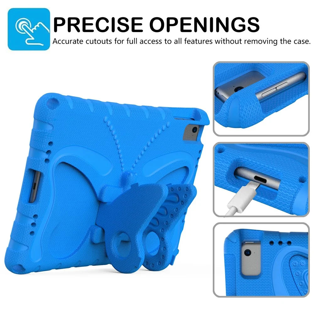 For iPad Air (2013) / Air 2 / iPad 9.7-inch (2017) / (2018) EVA Case Butterfly Kickstand Tablet Cover with Shoulder Strap - Blue - 4