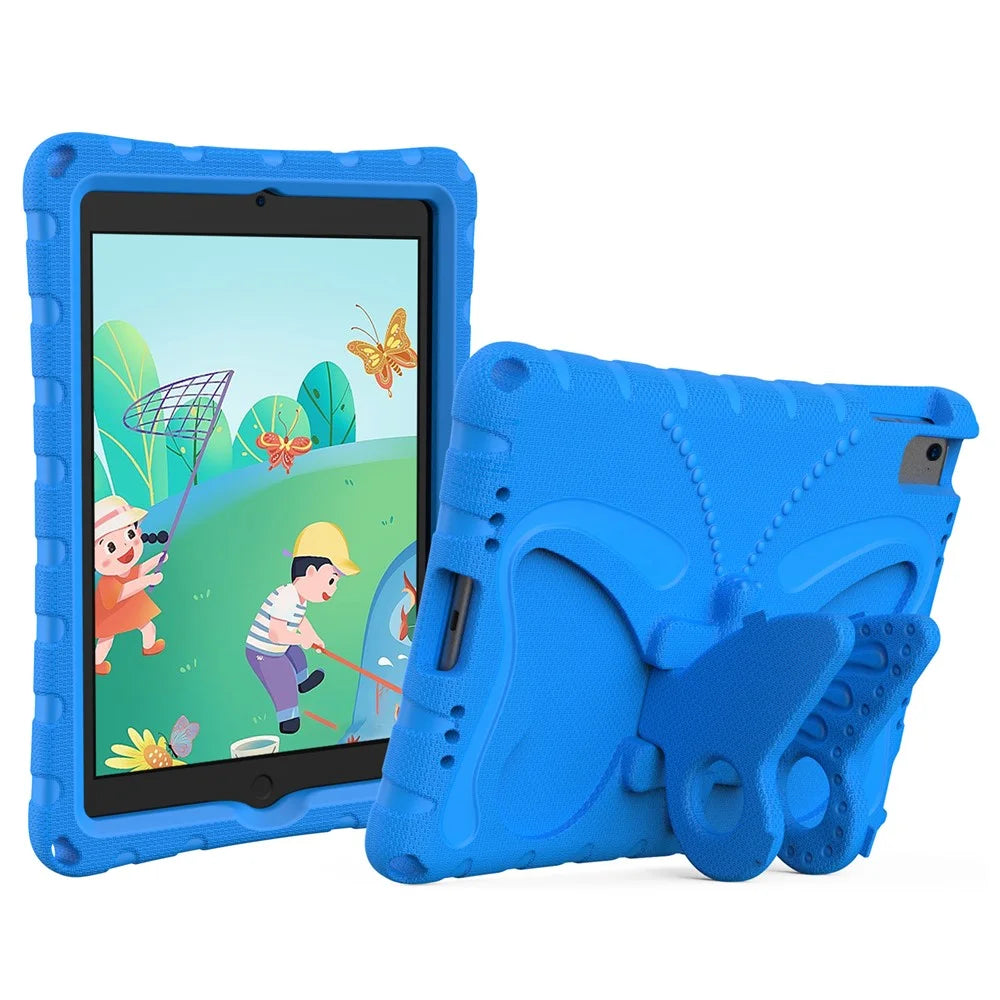 For iPad Air (2013) / Air 2 / iPad 9.7-inch (2017) / (2018) EVA Case Butterfly Kickstand Tablet Cover with Shoulder Strap - Blue - 7
