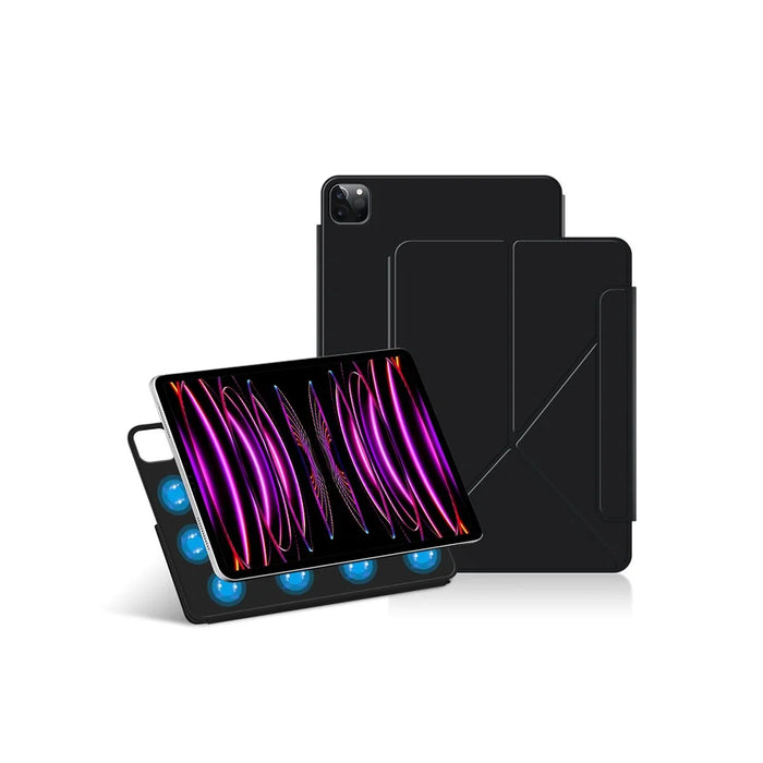 For iPad Air 13 (2026) / (2025) / (2024) / Pro 12.9 (2022) / (2021) / (2020) / (2018) Tablet Case Magnetic PU Leather+PC V-Fold Stand Shell  - Black - 1