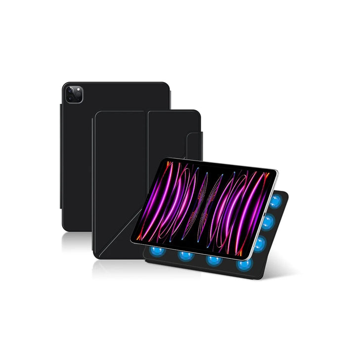 For iPad Air 13 (2026) / (2025) / (2024) / Pro 12.9 (2022) / (2021) / (2020) / (2018) Tablet Case Magnetic PU Leather+PC V-Fold Stand Shell  - Black - 2