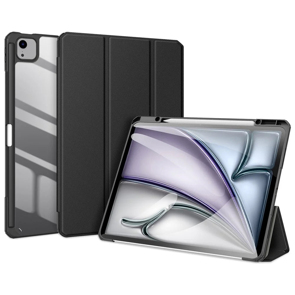 DUX DUCIS TOBY Series For iPad Air 13 (2026) / (2025) / (2024) / Pro 12.9 (2018) / (2020) / (2021) / (2022) Case Leather Tri-Fold Stand Cover - Black - 1